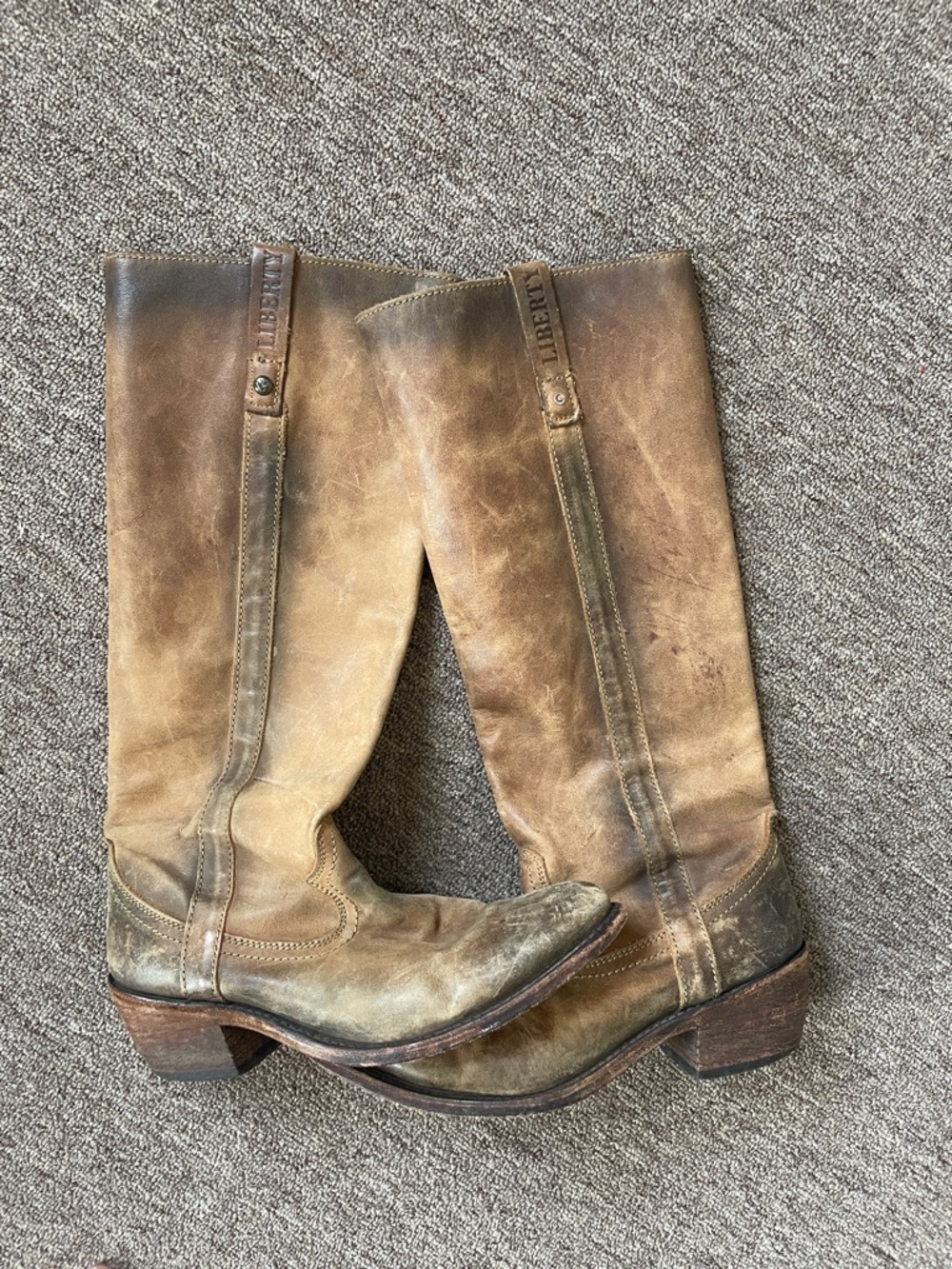 Liberty Tambor Tan Distressed Leather Knee Boots - Picture 4 of 9